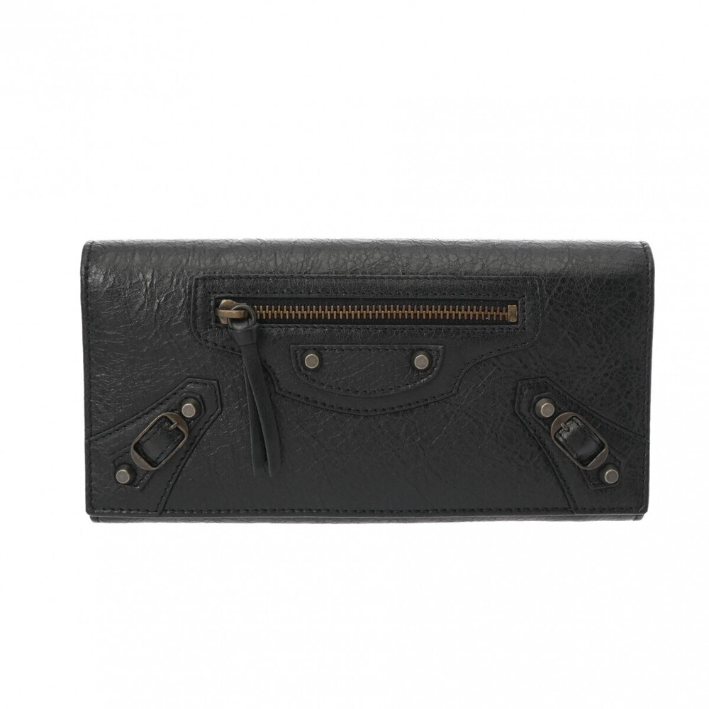 BALENCIAGA Continental Black Leather Long Wallet